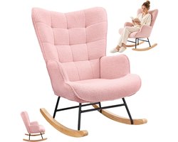 Teddy beklede fauteuil - Schommelstoel - Binnen schommelstoel - Woonkamer schommelfauteuil - Zachte schommelstoel teddy stof - Met leuning - verzorgingsschommelstoel - 92x75x69cm - roze - Ideaal voor woonkamer slaapkamer of babykamer
