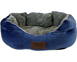 Teddy Exclusive Mand Shadow – Velvet Mandje Blauw – L50xB40xH15cm – Voor Katten & Kleine Honden – Met Opstaande Randen & Uitneembaar Kussen