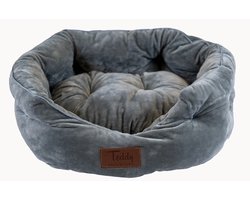 Teddy Exclusive Mand Shadow – Velvet Mandje Grijs – L50xB40xH15cm – Voor Katten & Kleine Honden – Met Opstaande Randen & Uitneembaar Kussen