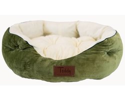 Teddy Exclusive Mand Shadow – Velvet Mandje Groen – L50xB40xH15cm – Voor Katten & Kleine Honden – Met Opstaande Randen & Uitneembaar Kussen