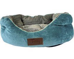Teddy Exclusive Mand Shadow – Velvet Mandje Turquoise – L50xB40xH15cm – Voor Katten & Kleine Honden – Met Opstaande Randen & Uitneembaar Kussen