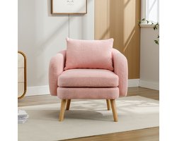 Teddy fauteuil met los rugkussen - 1-persoons relaxstoel - 71x72x71 cm - wit, beige, roze, grijs - 14 cm dik afneembaar zitkussen - massief houten poten - draagvermogen 150 kg