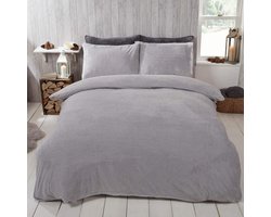 Teddy fleece dekbedovertrek met kussensloop thermisch pluizig warm zacht beddengoed set, grijs zilver, single