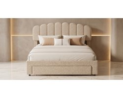 Teddy Fleece Gestoffeerd Opbergbed 140x200 cm met Lades, USB Oplaadstation, Lattenbodem & Hoofdbord – Modern Slaapkamer Bedframe Zonder Boxspring Nodig – Mobili Bella