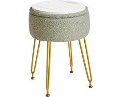 Teddy fluwelen opslag voetensteun kruk Ottomaanse make-up ijdelheid kruk bijzettafel met afneembare afdekking, gouden stalen poten, salontafel top cover, lichtgroen