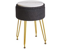Teddy fluwelen opslag voetensteun kruk Ottoman, make-up ijdelheid kruk bijzettafel met afneembare afdekking, gouden stalen poten, salontafel top cover, zwart