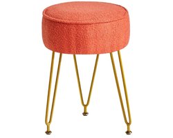 Teddy fluwelen ronde voetensteun, kruk, Ottoman, make-up, ijdelheidspak, bijzettafel, fluwelen kleedtafel, zitbank, poef, bankkruk, voor woonkamer, slaapkamer, oranje