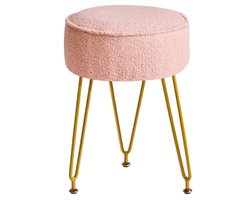 Teddy fluwelen ronde voetensteun, kruk, voetenbank, make-up, ijdelheidspak, bijzettafel, fluwelen kleedtafel, zitbank, poef, bankkruk, voor woonkamer en slaapkamer, roze