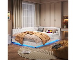 Teddy Fluwelen Sofa Bed 140×200 cm – Beige Tweepersoonsbed met LED Verlichting & USB – Comfortabel Multifunctioneel Slaapbank