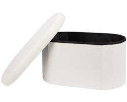 Teddy Opbergpoef Wit – Zachte Teddystof – Opvouwbaar met Opbergruimte – 39,5×71×38,5 cm – Draagkracht 90 kg