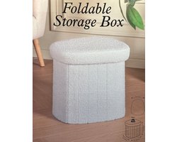 Teddy Poef - Beige Opbergpoef - Boho Design - Organische Vorm - Ca. 38,5 cm Hoog - Met Opbergruimte