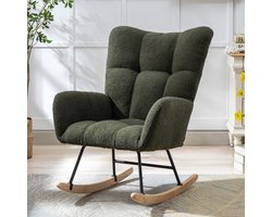 Teddy Schommelstoel - Relaxstoel - Ergonomisch Hoge Rugleuning - Comfortabele Armleuningen - Zachte Vulling - Eenpersoons Fauteuil voor Woonkamer Slaapkamer Babykamer-Donkergroen