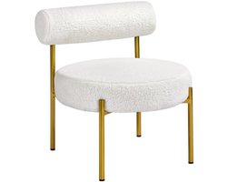 Teddy stoel - Moderne Gestoffeerde Fauteuil met Boucle Weefsel - Comfortabele Leunstoel voor Woonkamer en Eetkamer - Witte Lounge Stoel met Metalen Poten
