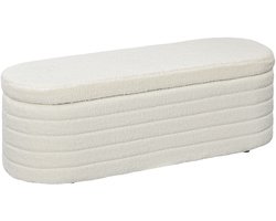 Teddy-stoffen bedbankje met opbergvak voor hal en slaapkamer, 116x41x40,5 cm, crème