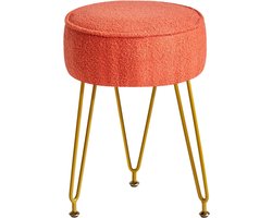 Teddy Velvet Ronde Voetsteun – Ottomaanse Make-up Kruk en Bijzettafel, Fluwelen Zitting voor Kaptafel, Poef Bank Kruk voor Woonkamer en Slaapkamer, Oranje