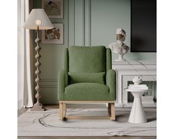 Teddy Velvet Schommelstoel, Schommelstoel voor de borstvoeding, Vierkant rugontwerp met armleuningen, Kussen met hoge veerkracht van 19 cm, Schommelstoel voor de woonkamer, Groen