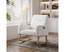 Teddy Velvet schommelstoel, vierkante rugleuning met armleuningen, kussen met hoge veerkracht, schommelstoel voor in de woonkamer, 69,2 x 78,2 x 87 cm, wit