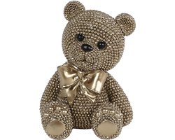 Teddybeer sculptuur goud polystone decoratie 10x8x13cm.