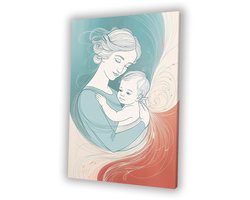Tedere moeder en baby omhelzing - Moederliefde canvaskunst - Canvas schilderij baby - Art Nouveau - Modern schilderij - Canvas schilderij woonkamer - canvas 40x60 cm
