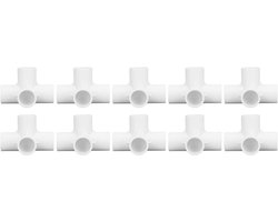 Tee Hoek PVC Pijp Connector 25mm - Set van 10 - Kunststof Fittingen - Meubels en Kas - Wit - Afmetingen: 46x17x72cm