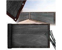 Teedz Balkon Afdekking – 700 x 105 cm – Balkonscherm - Privacydoek Zwart – Zonnescherm - Met Bevestigingsogen en Tie-wraps – UV-bestendig – Voor Balkon, Tuin en Terras