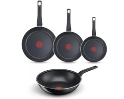 Tefal Easy Cook & Clean Pannenset - Koekenpannen 20/24/28cm + Wokpan 28cm - Niet geschikt voor Inductie - Anti-aanbaklaag - Aluminium - Zwart