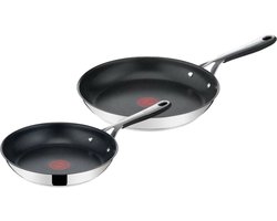 Tefal Jamie Oliver Kitchen Essentials Pannenset - Koekenpannen - Ø24+28cm - Inductie - RVS - Siliconen Handgreep