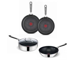 Tefal Jamie Oliver Kitchen Essentials Pannenset - Koekenpannen Ø24/28cm + Wokpan Ø28cm + Hapjespan Ø25cm - RVS - Inductie