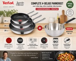 Tefal Jamie Oliver Koekenpannenset 20/24/28 cm + GRATIS Wokpan 14 cm – 4-delig – Inductie – PFAS-vrij – Cook Smart