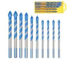 Tegel- en glasboorset, 10-delige set driehoekige borengeschikt voor diverse materialen, geschikt voor porselein, geschikt vooraal, tegels, glas, marmer, spiegels en hout, in de maten 6mm/8mm/10mm/12mm.