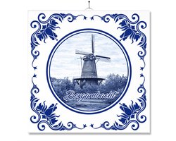 Tegel Met Opdruk | Bergambacht | Delft Blauw | Cadeau | Inclusief Geschenkdoos | Standaard | Ophangsysteem
