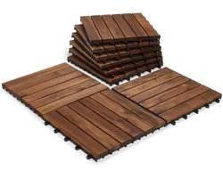 Tegels van massief acacia, kleurrijke glasparels, 6 stuks, extra dik voor terrassen van hout voor patio, tuin, balkon, whirlpool. Tegels vierkant voor terras 30 cm