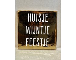 Tegeltje 13x13 cm | Huisje, wijntje, feestje - Spreuktegel - Tegel met spreuk - Nieuwe woning - Housewarming - Feest - Verjaardag - Gefeliciteerd - Zomaar - Gift - Kado - Geschenk - Decoratie