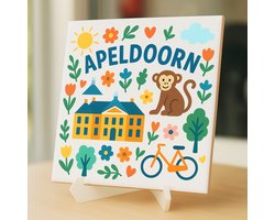 Tegeltje Apeldoorn - 15×15 cm – Keramiek – Decoratief Souvenir – Inclusief Transparante Houder / Ezel – Cadeau - Tegeltjes met tekst