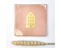 Tegeltje - Huisje roze -inclusief houten houdertje-nieuw huis-samenwonen-house warming-geluk-feestdagen