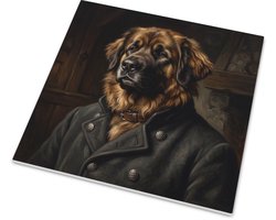 Tegeltje Leonberger als Alpen Boswachter Rustiek Olieverf Portret Wanddecoratie Stoer Schilderij met Dikke Wollen Jas en Zilveren Dennenappels Geweldig Hondenliefhebber Geschenk Cadeau voor in Huis mat