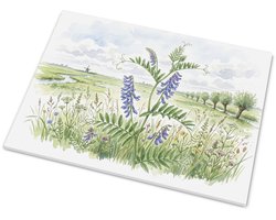 Tegeltje met Vogelwikke Vicia cracca - Botanische Aquarel van Paarse Klimplant in Hollands Weidelandschap - Wanddecoratie en Woonaccessoire - Cadeau voor Bloemenliefhebbers - 15x20 cm