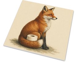Tegeltje Vos met Toiletrol Grappig Mat Wandtegeltje voor Badkamer en Toilet Vintage Natuur Illustratie Rode Vos Humoristische WC Wanddecoratie met Ophanghaakje Origineel Dieren Cadeau 15x15 cm mat