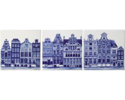 Tegeltjes - Delfts blauw - set van 3 - tegeltje - muurdecoratie - Amsterdam - grachtenpandjes - decoratie wandrek - keramiek - woondecoratie - housewarming cadeau - cadeau voor vrouw