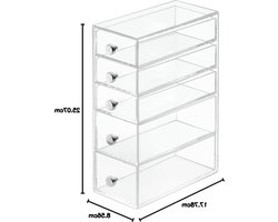 Teken- en knutselspullen organizer - ladekastje bureau-organizer - praktisch plastic - met handvatten - 5 compartimenten - multifunctioneel - chroom afwerking - doorzichtig