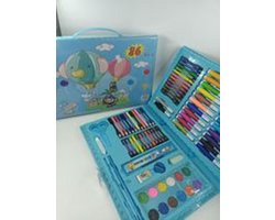 Tekendoos - 86 Delige Art Set voor kinderen - potloden,verf, wasco,...  Blauw -luchtbalon