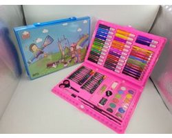 Tekendoos - 86 Delige Art Set voor kinderen - potloden,verf, wasco, roze