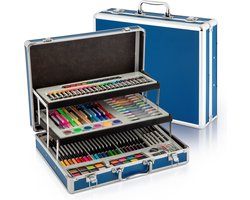 Tekendoos voor Kinderen en Volwassenen 139pcs met kleurpotloden en waskrijt - Schilderkisten - Stiften - Metalen Opbergkoffer