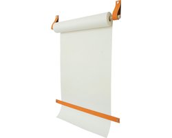 Tekenrol - aan leren lussen | ORANJE (Papierrol: wit, Roldrager: rondhout) NU MET: verstevigde afscheurstrook! (wandborden - tekstborden - tekenbord)