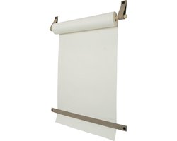 Tekenrol - aan leren lussen | TAUPE (Papierrol: wit, Roldrager: rondhout) NU MET: verstevigde afscheurstrook! (wandborden - tekstborden - tekenbord)