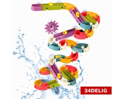 TEKROA® Badspeelgoed - Waterbaan & Glijbaan Badset - Water Knikkerbaan Met Rails - 34- delig DIY - Voor Baby en Peuter