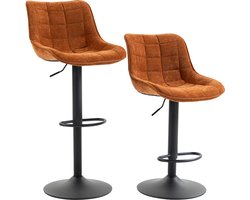 TEKROA® barkrukken - Set van 2 - met metalen onderstel en rugleuning - verstelbare -draaibare - oranjebruin