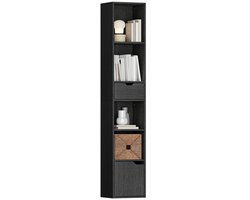 TEKROA® Boekenkasten - 6-laags boekenkast - hoge smalle boekenkast met lade en deur - zwart