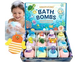TEKROA® Bruisballen Set van 12 met Speelgoed - Een badhandschoen - Badbommen Cadeauset voor Kinderen - Schuimende Bubbelbad Bollen - Regenboog Badplezier