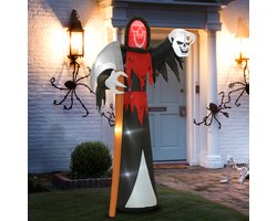 TEKROA® Halloween decoratie - Halloween-decoratie: Enorme Magere Hein van 3,7 m - led – Opblaasbare verlichte figuur - voor buiten
